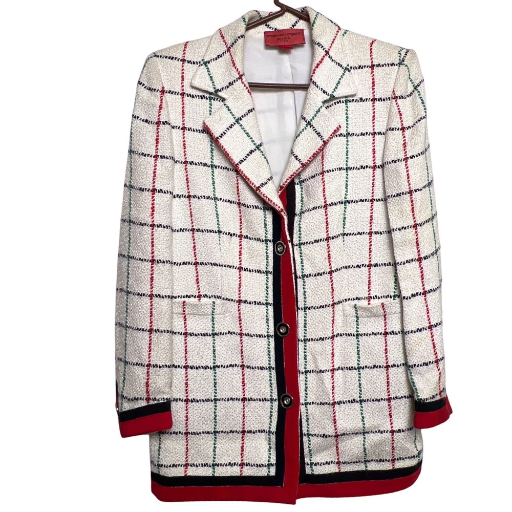 Emanuel Ungaro Parallele Womens Blazer Jacket 6 Plaid Tweed VTG Made in Italy 90